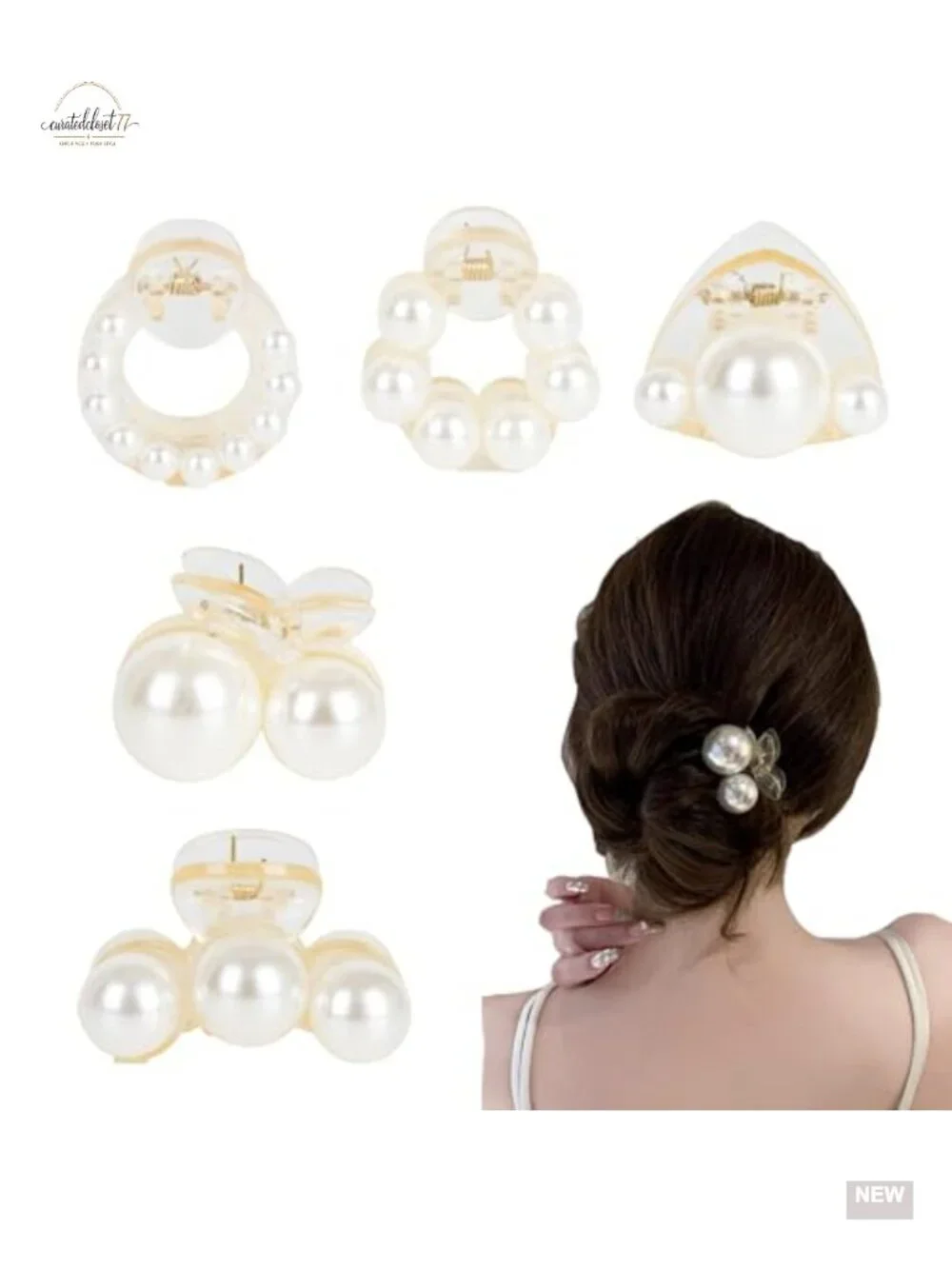 5 Piece Pearl Mini Hair Claw Clip Set | Strong Hold Non Slip for Thick Hair